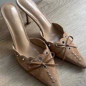 Tony Bianco Brown Mules with Studded Detail